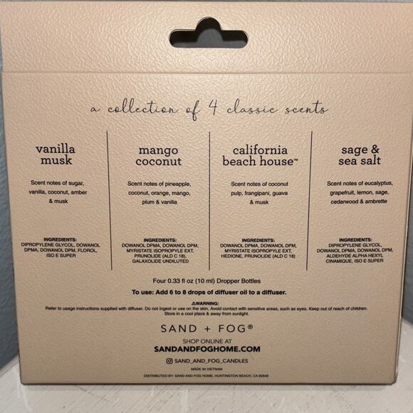 Sand + Fog Diffuser Oils CA Beach House Vanilla Musk Mango Coconut Sage Sea Salt - Picture 2 of 2